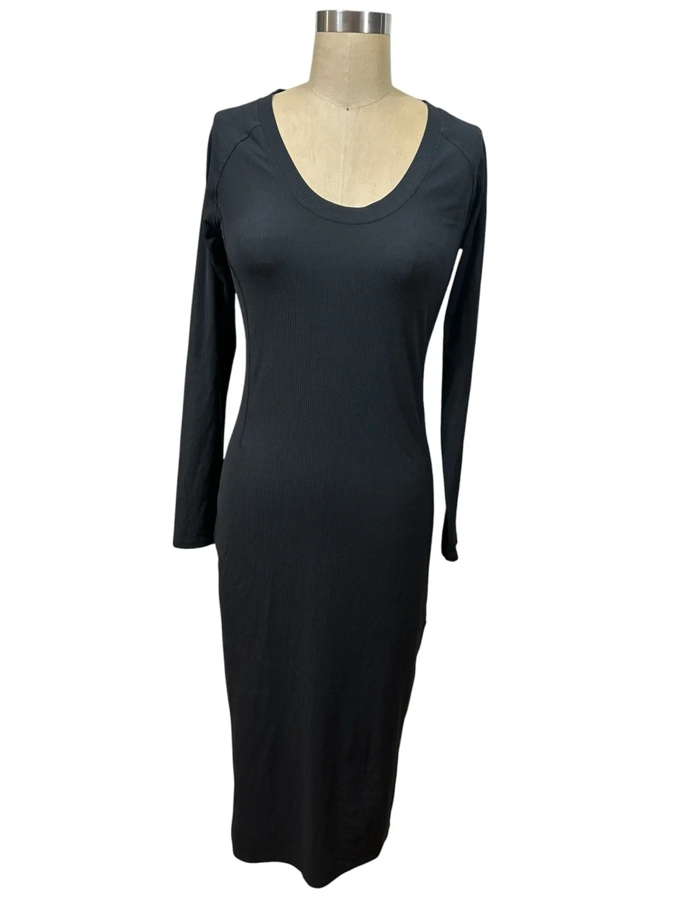 lululemon Black Scoop-Neck Midi Dress All Aligned Ribbed Medium Long-Sleeve EUC